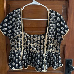 AE Cropped Embroidered Babydoll Top